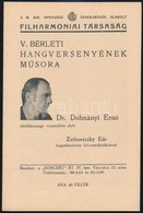 1934 A Filharmóniai Társaság V. Bérleti Hangversenyének Műsora, Dr. Dohnányi Ernő és Zathureczky Ede Közreműködésével, 1 - Altri & Non Classificati