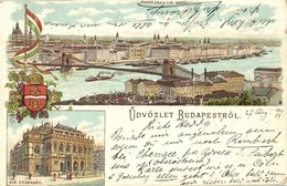 T4 1897 (Vorläufer!!) Budapest, Panoráma A Királyi Vártól, Kir. Opera, Lánchíd, Magyar Zászló és Budapest Címere. Art No - Unclassified