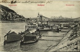 T2 1914 Budapest, Erzsébet Híd, Halászhajók, Gőzhajók, Hajóállomás - Unclassified