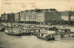 T2/T3 1908 Budapest V. Hungária és Bristol Szállodák, Villamos, Dunai Kikötő Gőzhajóval. Taussig A. 9488. (fl) - Sin Clasificación