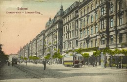 T2/T3 1913 Budapest VII. Erzsébet Körút, Villamos, Magyar Leszámítoló és Pénzváltó Bank, Hotel Royal Szálloda és Kávéház - Unclassified