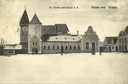 T2/T3 1911 Baráthely, Pretai, Brateiu; Ev. Kirche Und Schule A. B. / Evangélikus Templom és Iskola Télen. Josef Briegel  - Sin Clasificación