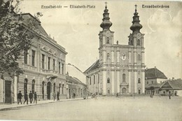 T2 1918 Erzsébetváros, Dumbraveni; Erzsébet Tér, Templom, üzletek. Gustav Binder Kiadása / Square, Church, Shops + 'K.k. - Sin Clasificación