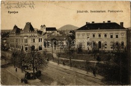 T3 1917 Eperjes, Presov; Jókai Tér, Szeminárium, Posta Palota, Piaci árusok / Square, Seminary, Post Office, Market Vend - Sin Clasificación
