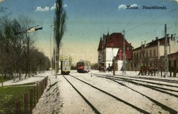 T2/T3 1917 Kassa, Kosice; Vasútállomás, Villamosok / Bahnhof / Railway Station, Trams (felületi Sérülés / Surface Damage - Sin Clasificación