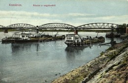 T2/T3 1923 Komárom, Komárno;  Részlet A Nagy-Dunáról, MFTR Uszályok, Vasúti Híd. Kiadja Spitzer Sándor / Danube Riversid - Sin Clasificación