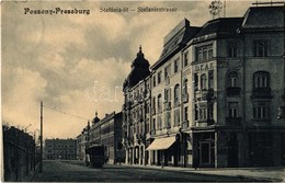 T2 1917 Pozsony, Pressburg, Bratislava; Stefánia út, Deák  Szálló, Villamos. Sudek Antal Kiadása / Stefaniestrasse / Str - Sin Clasificación