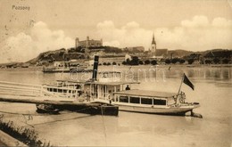 T2/T3 1913 Pozsony, Pressburg, Bratislava; Vár, Hajóállomás, 'Pozsony' átkelőhajó Csavargőzös / Castle, Ship Station, 'P - Sin Clasificación