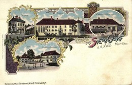 ** T4 Sierndorf, Bahnhof, Schloss, Wiedermann's Handlung, Platz, Giesswein's Gasthaus / Railway Station, Locomotive, Cas - Ohne Zuordnung