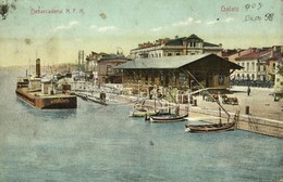 T2/T3 1909 Galati, Galatz; Debarcaderul N. F. R. / Pier, Port, Steamship, Boats. Ed. Anton Pappadopol (kis Szakadás / Sm - Sin Clasificación