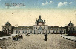 T3 1917 Lviv, Lwów, Lemberg; Glówny Dworzec / Zentral Bahnhof / Railway Station, Automobiles, Tram + 'K.u.K. Feldpostamt - Ohne Zuordnung