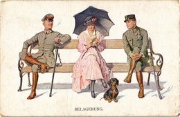 T2 Belagerung / Lady With Dachshund Dog, Between Two Flirting Military Officers. M. Munk Wien Nr. 1119. S: Zasche - Unclassified