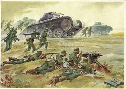 ** T2/T3 Wehrmachts-Postkarten Serie 1. Bild 2: Vorgehende Infanterie Von Panzer-Kampfwagen Unterstützt / WWII Wehrmacht - Sin Clasificación