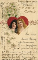 * T2/T3 1900 Herzens Grüsse. Art Nouveau Love Greeting Art Postcard, Floral, Litho  (EK) - Ohne Zuordnung