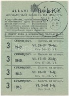 1940. 4db-os 'Állami Cukorjegy' Felülbélyegzéssel T:I- - Ohne Zuordnung