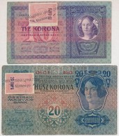 1904. 10K + 1913. 20K Mindkettő Hamis Szerb Bélyeggel és 'Montenegró' Bélyegzéssel T:III,III- - Ohne Zuordnung