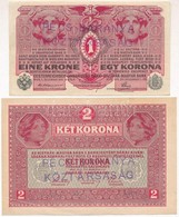 1916. 1K + 1917. 2K Mindkettő Hamis 'Pécs-Baranya Köztársaság' Felülbélyegzéssel (fake Overprint) T:II,III - Unclassified