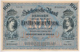 Német Birodalom / Württemberg 1911. 100M Vízjeles Papíron T:II 
German Empire / Württemberg 1911. 100 Mark On Watermarke - Unclassified