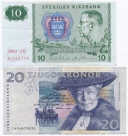 Svédország 1987. 10K + 1991. 20K T:III 
Sweden 1987. 10 Kronor + 1991. 20 Kronor C:F - Unclassified