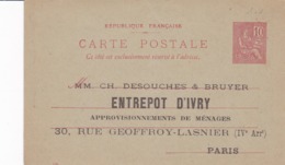 Enveloppe Mouchon 10 C Rouge Neuve Repiquage Entrepôt D'Ivry - AK Mit Aufdruck (vor 1995)