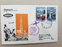 1er Vol SABENA - Boeing Jet Transcontinental : BRUXELLES/BRUSSEL - NIAMEY 03/07/1968 - Covers & Documents