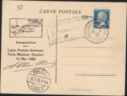 CP Inaguration Ligne Postale Aérienne Paris Malmoe Suède 15 5 25 YT Pasteur 177 CAD Bourgey Aviation 15 5 25 Chailloux - 1960-.... Lettres & Documents