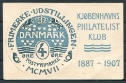 1907 Denmark KPK Copenhagen Philatelic Club 20th Anniversary Postcard - Storia Postale