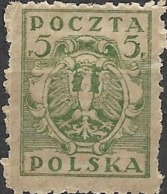 POLAND 1919 Arms - 5f - Green MH - Used Stamps