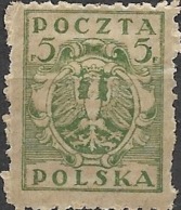 POLAND 1919 Arms - 5f - Green MH - Gebruikt