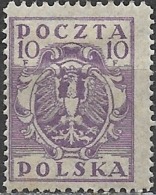 POLAND 1919 Arms - 10f - Purple MH - Used Stamps