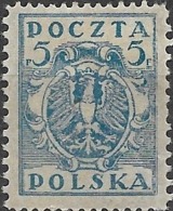 POLAND 1919 Arms - 5f - Blue MH - Used Stamps