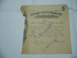 SCRIPOFILIA AZIONE CERTIFICATO INDIA JUBBULPORE ELECTRIC SUPPLY MARTIN & C. - Electricidad & Gas