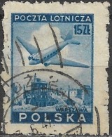 POLAND 1946 Air. Lisunov Li-2 Over Ruins Of Warsaw - 15z - Blue FU - Used Stamps