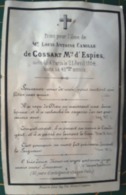 FAIRE PART DE DECES CAMILLE DE COSSART MARQUIS D'ESPIES  MEMENTO MORI  GENEALOGIE - 1914-18