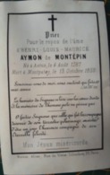 DE MONTEPIN FAIRE PART DE DECES PRIERES POUR HENRI LOUIS AYMON DE MONTEPIN   MEMENTO MORI  GENEALOGIE - 1914-18