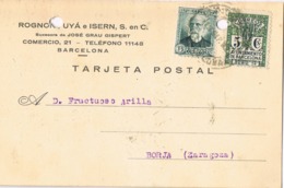 34403. Tarjeta Privada BARCELONA  1932, Recargo Exposicion. Fechador Estacion M.Z.A. De Barcelona - Barcelone