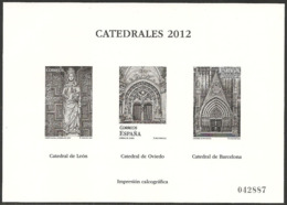 2012-PRUEBA DE IMPRESIÓN CALCOGRÁFICA-CATEDRALES LEÓN, OVIEDO Y BARCELONA- - Ensayos & Reimpresiones