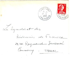 CARCAGNY Calvados Lettre 25 F Muller Yv 1011C Ob 17 1 1959 Ob Cercle Pointillé Lautier B6 Recette Distribution - Lettres & Documents