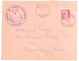 St MESMIN Aube Lettre 15F Muller Rouge Yv 1011 Ob 10 4 1957 Cercle Pointillé Lautier B7 Recette Distribution - Lettres & Documents