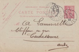 Carte Mouchon Retouché 10 C Rose Oblitérée Repiquage Arché - Cartes Postales Repiquages (avant 1995)