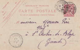 Carte Mouchon Retouché 10 C Rose Oblitérée Repiquage Capot - Overprinter Postcards (before 1995)