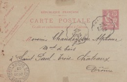Carte Mouchon Retouché 10 C Rose Oblitérée Repiquage Chassin - Overprinter Postcards (before 1995)
