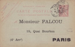 Carte Mouchon Retouché 10 C Rose D1 Oblitérée Repiquage Falcou - Cartes Postales Repiquages (avant 1995)