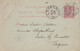 Carte Mouchon Retouché 10 C Rose D1 Oblitérée à Destination De La Belgique Repiquage Librairie Larousse - Cartes Postales Repiquages (avant 1995)