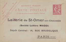 Carte Mouchon Retouché 10 C Rose D1 Neuve Repiquage Laiterie De Saint Omer - Cartes Postales Repiquages (avant 1995)