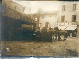 Très Ancienne Photo Vers 1900 Lieu à Identifier Chevaux S'abreuvant à Une Fontaine Devant Café De La Loire - Lieux