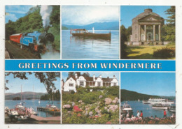 Cp ,Angleterre, Greetings From WINDERMERE ,multivues , Train, Bateaux,  Vierge - Otros & Sin Clasificación