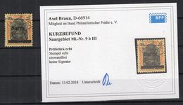 Saar 9bIII LUXUS Gest. BPP Befund 150EUR (A6698 - Lettres & Documents