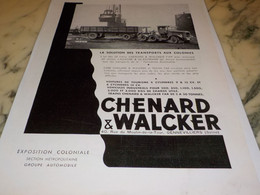 ANCIENNE PUBLICITE TRANSPORT AU COLONIES CHENARD & WALCKER  1931 - Camions