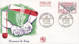 France Premier Jour D'Émission FDC Cover 1959 Donneurs De Sang Blood Donor Blutspende - 1957-1959 Oogst